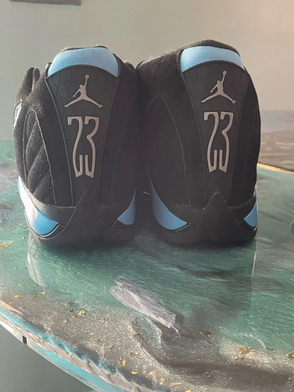 Air Jordan 14 Retro Men’s Black and University Blue Retro Sneakers - Picture 2 of 12